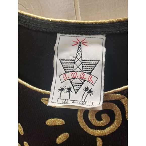 Vtg KWBL Los Angeles Jumper Dress, Black & Gold, Long Sleeve, Women's Large - Picture 6 of 8